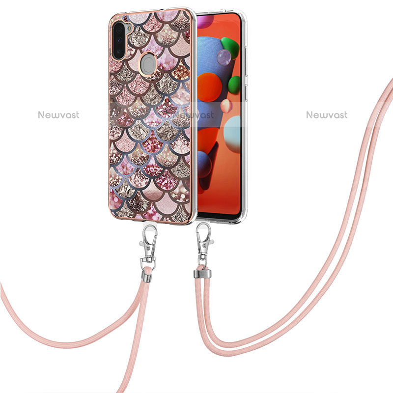 Silicone Candy Rubber Gel Fashionable Pattern Soft Case Cover with Lanyard Strap Y03B for Samsung Galaxy M11