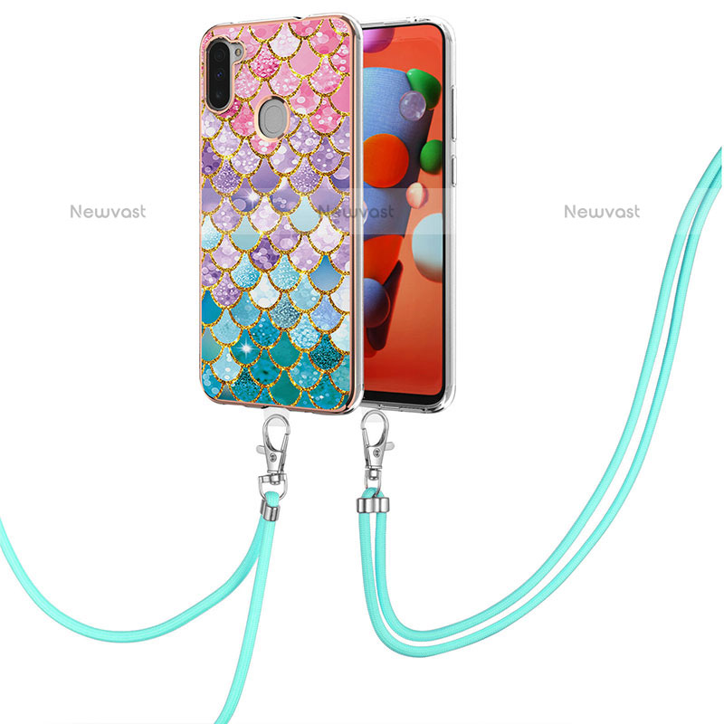 Silicone Candy Rubber Gel Fashionable Pattern Soft Case Cover with Lanyard Strap Y03B for Samsung Galaxy M11