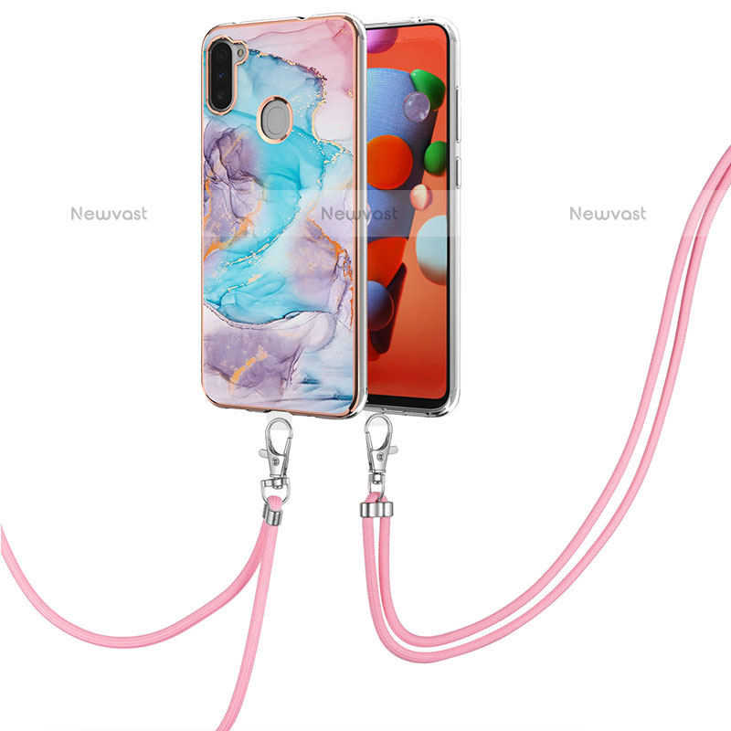 Silicone Candy Rubber Gel Fashionable Pattern Soft Case Cover with Lanyard Strap Y03B for Samsung Galaxy M11