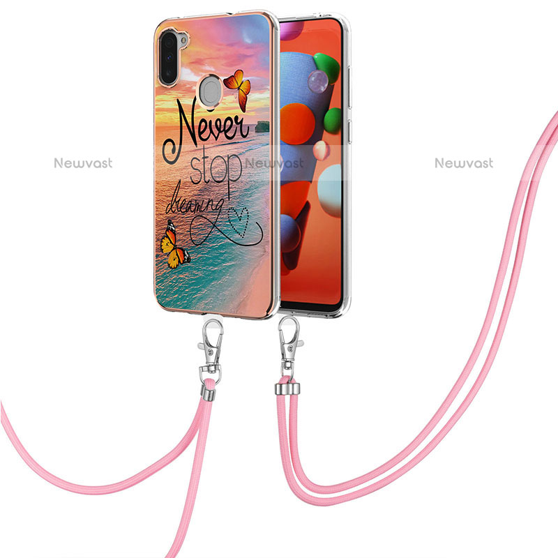 Silicone Candy Rubber Gel Fashionable Pattern Soft Case Cover with Lanyard Strap Y03B for Samsung Galaxy M11