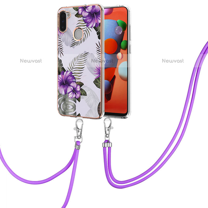 Silicone Candy Rubber Gel Fashionable Pattern Soft Case Cover with Lanyard Strap Y03B for Samsung Galaxy M11