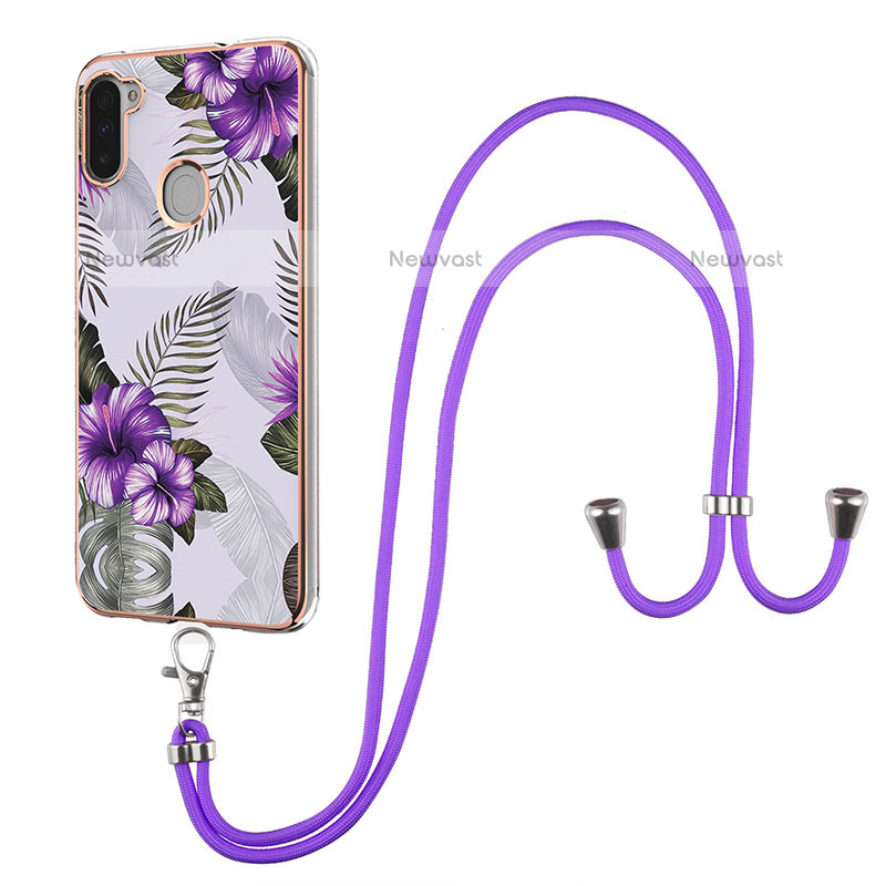 Silicone Candy Rubber Gel Fashionable Pattern Soft Case Cover with Lanyard Strap Y03B for Samsung Galaxy M11