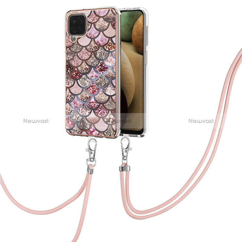 Silicone Candy Rubber Gel Fashionable Pattern Soft Case Cover with Lanyard Strap Y03B for Samsung Galaxy M12