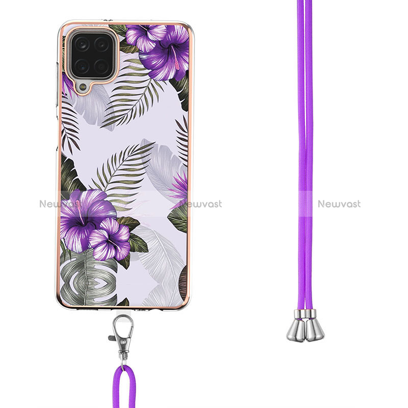 Silicone Candy Rubber Gel Fashionable Pattern Soft Case Cover with Lanyard Strap Y03B for Samsung Galaxy M12