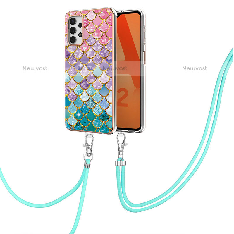 Silicone Candy Rubber Gel Fashionable Pattern Soft Case Cover with Lanyard Strap Y03B for Samsung Galaxy M32 5G