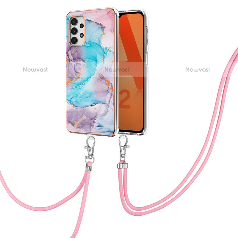 Silicone Candy Rubber Gel Fashionable Pattern Soft Case Cover with Lanyard Strap Y03B for Samsung Galaxy M32 5G