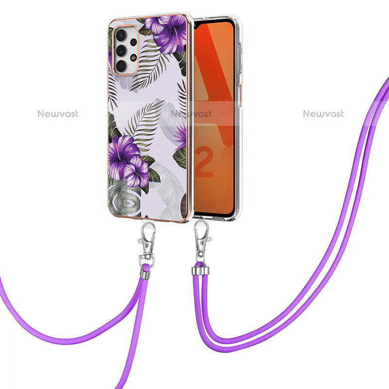 Silicone Candy Rubber Gel Fashionable Pattern Soft Case Cover with Lanyard Strap Y03B for Samsung Galaxy M32 5G