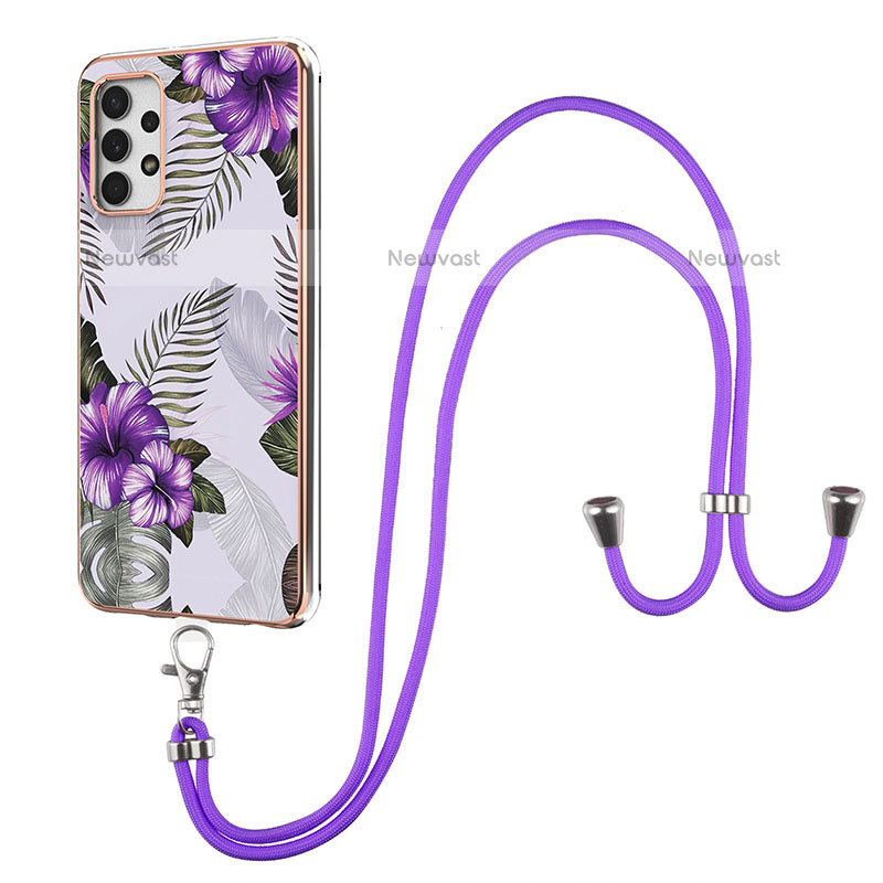 Silicone Candy Rubber Gel Fashionable Pattern Soft Case Cover with Lanyard Strap Y03B for Samsung Galaxy M32 5G