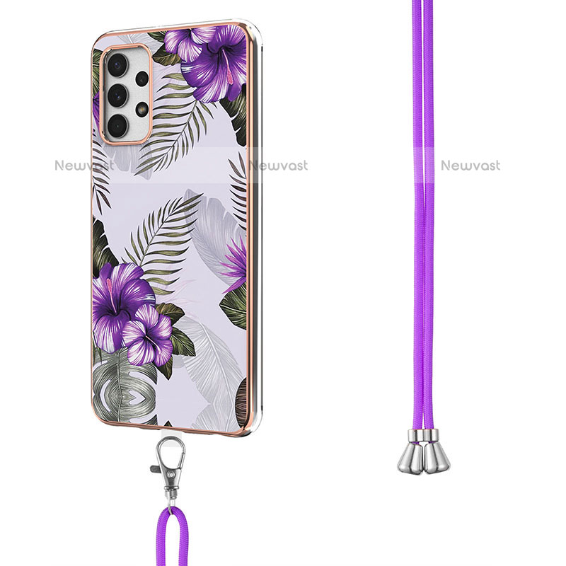 Silicone Candy Rubber Gel Fashionable Pattern Soft Case Cover with Lanyard Strap Y03B for Samsung Galaxy M32 5G