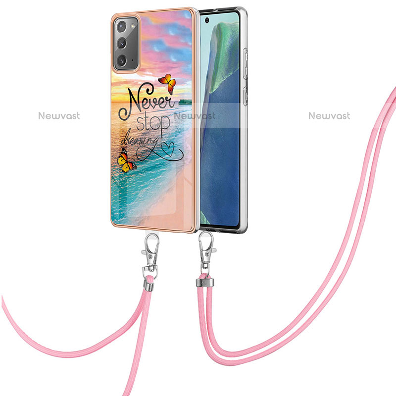 Silicone Candy Rubber Gel Fashionable Pattern Soft Case Cover with Lanyard Strap Y03B for Samsung Galaxy Note 20 5G Mixed