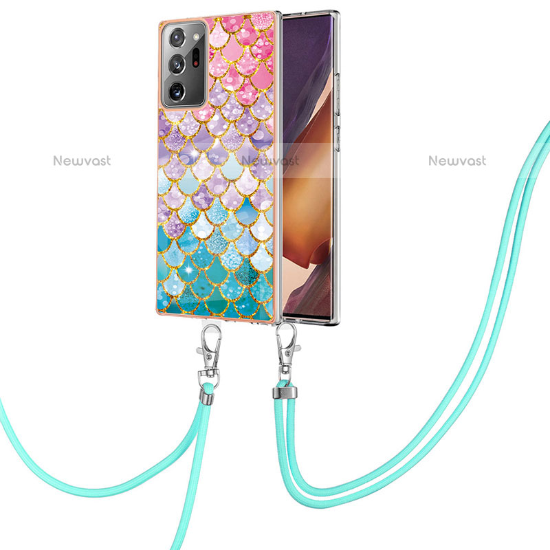 Silicone Candy Rubber Gel Fashionable Pattern Soft Case Cover with Lanyard Strap Y03B for Samsung Galaxy Note 20 Ultra 5G