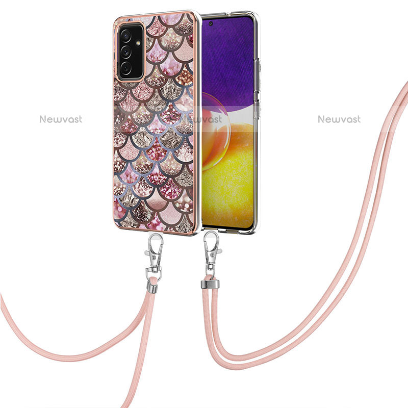 Silicone Candy Rubber Gel Fashionable Pattern Soft Case Cover with Lanyard Strap Y03B for Samsung Galaxy Quantum2 5G