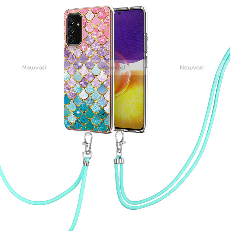 Silicone Candy Rubber Gel Fashionable Pattern Soft Case Cover with Lanyard Strap Y03B for Samsung Galaxy Quantum2 5G