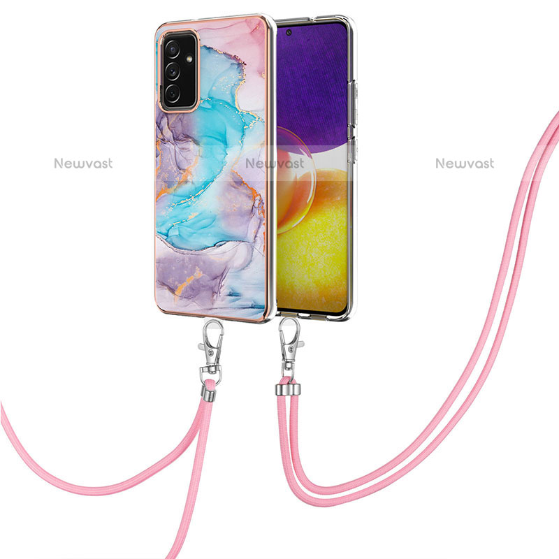 Silicone Candy Rubber Gel Fashionable Pattern Soft Case Cover with Lanyard Strap Y03B for Samsung Galaxy Quantum2 5G