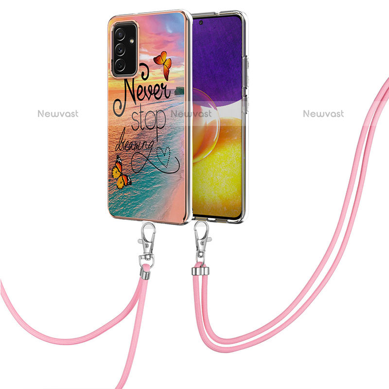 Silicone Candy Rubber Gel Fashionable Pattern Soft Case Cover with Lanyard Strap Y03B for Samsung Galaxy Quantum2 5G Mixed