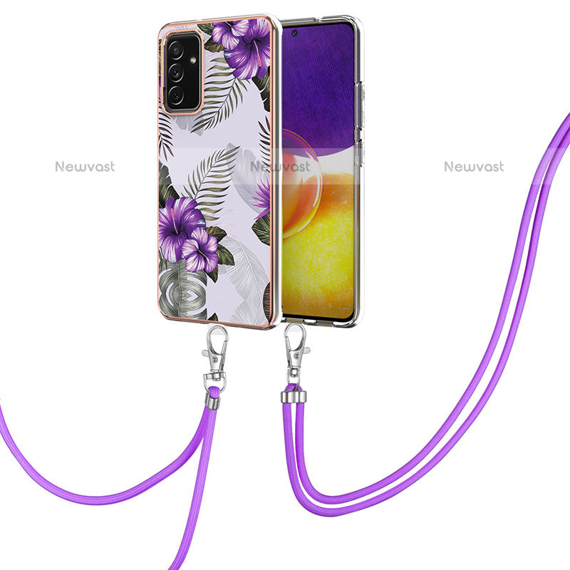 Silicone Candy Rubber Gel Fashionable Pattern Soft Case Cover with Lanyard Strap Y03B for Samsung Galaxy Quantum2 5G Purple