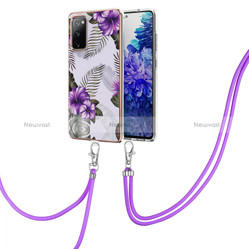 Silicone Candy Rubber Gel Fashionable Pattern Soft Case Cover with Lanyard Strap Y03B for Samsung Galaxy S20 FE 4G