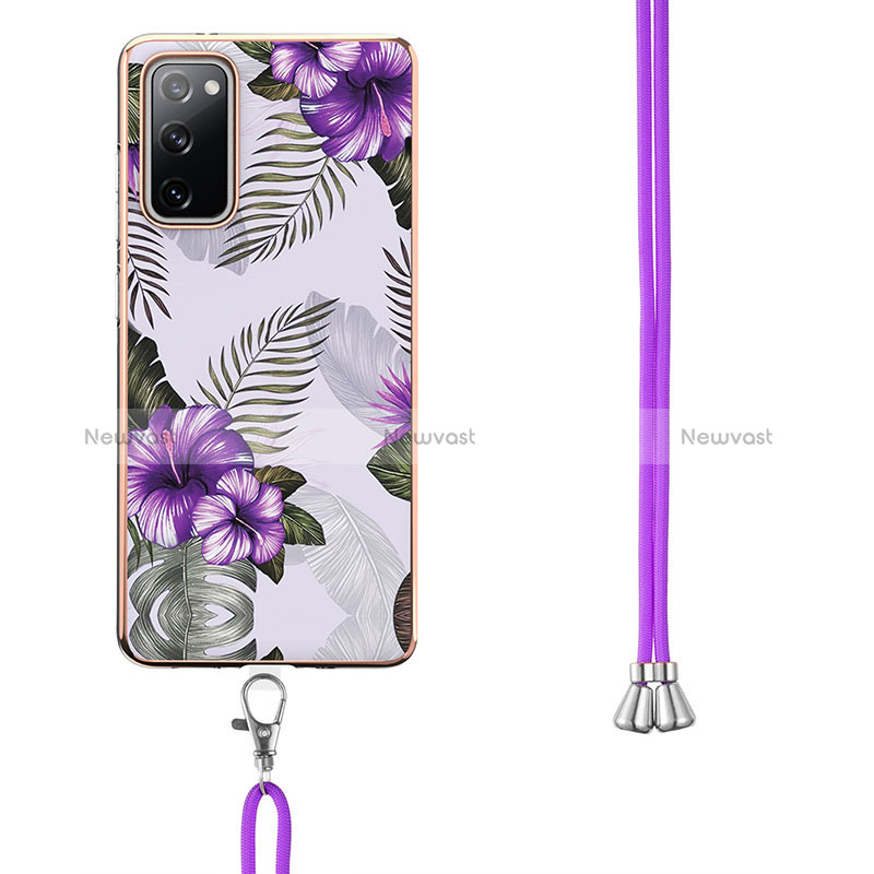 Silicone Candy Rubber Gel Fashionable Pattern Soft Case Cover with Lanyard Strap Y03B for Samsung Galaxy S20 FE 5G