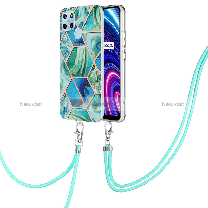 Silicone Candy Rubber Gel Fashionable Pattern Soft Case Cover with Lanyard Strap Y04B for Realme C21Y