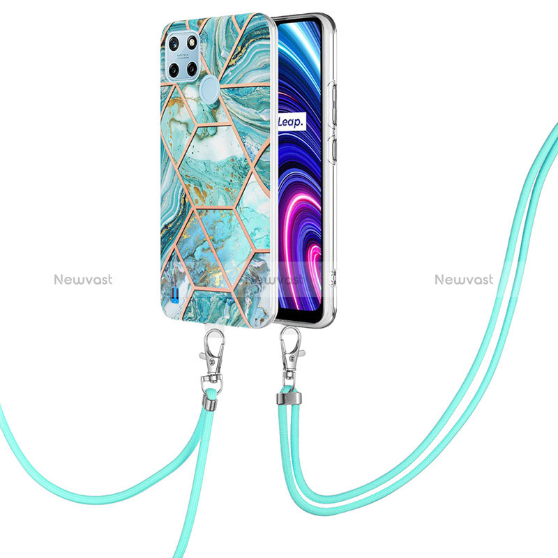 Silicone Candy Rubber Gel Fashionable Pattern Soft Case Cover with Lanyard Strap Y04B for Realme C21Y