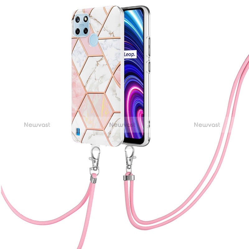 Silicone Candy Rubber Gel Fashionable Pattern Soft Case Cover with Lanyard Strap Y04B for Realme C21Y