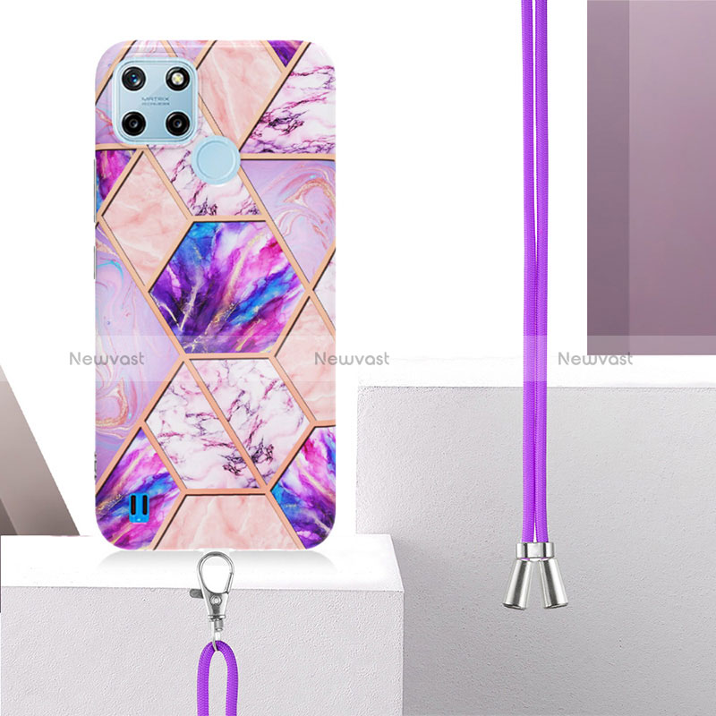 Silicone Candy Rubber Gel Fashionable Pattern Soft Case Cover with Lanyard Strap Y04B for Realme C21Y