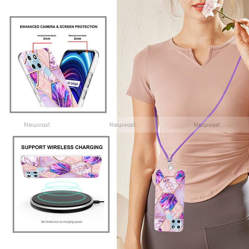 Silicone Candy Rubber Gel Fashionable Pattern Soft Case Cover with Lanyard Strap Y04B for Realme C25Y