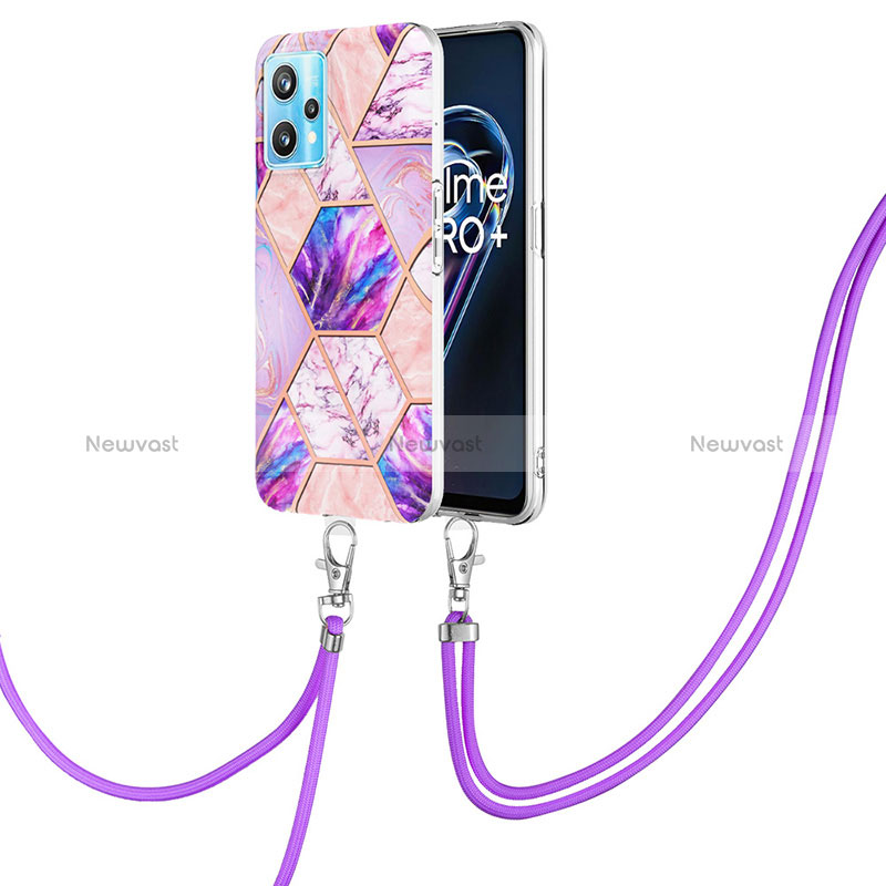 Silicone Candy Rubber Gel Fashionable Pattern Soft Case Cover with Lanyard Strap Y04B for Realme Narzo 50 Pro 5G