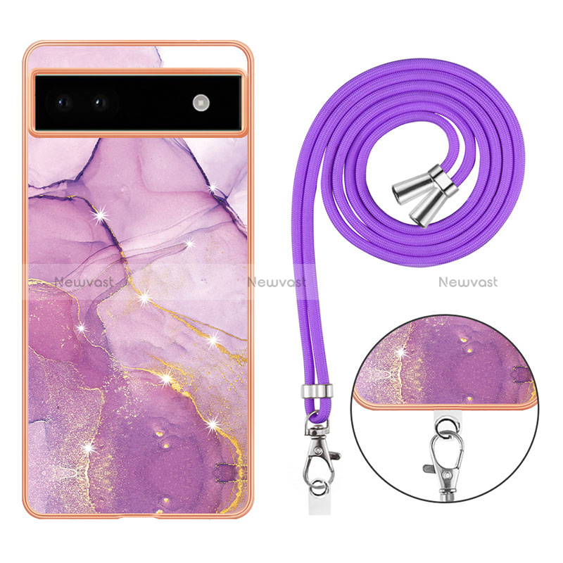 Silicone Candy Rubber Gel Fashionable Pattern Soft Case Cover with Lanyard Strap Y05B for Google Pixel 6a 5G