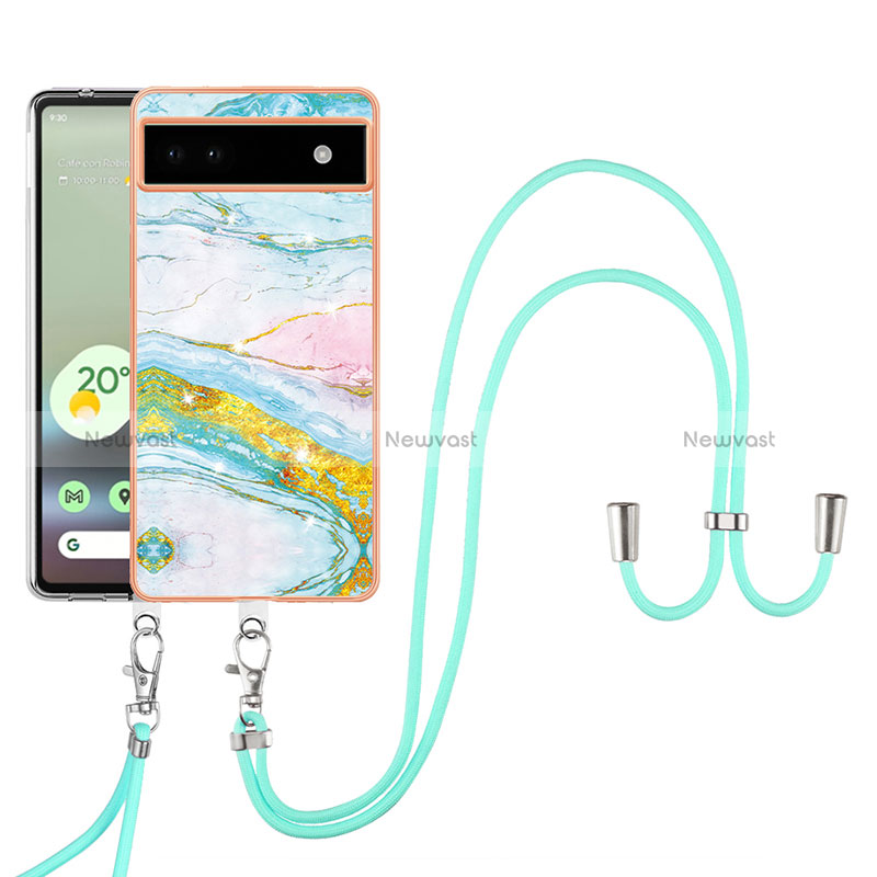 Silicone Candy Rubber Gel Fashionable Pattern Soft Case Cover with Lanyard Strap Y05B for Google Pixel 6a 5G