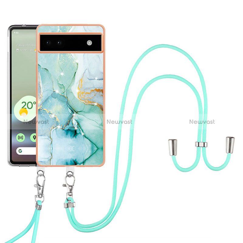 Silicone Candy Rubber Gel Fashionable Pattern Soft Case Cover with Lanyard Strap Y05B for Google Pixel 6a 5G