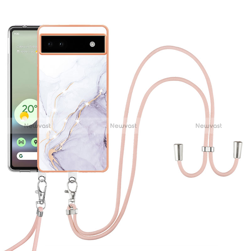 Silicone Candy Rubber Gel Fashionable Pattern Soft Case Cover with Lanyard Strap Y05B for Google Pixel 6a 5G