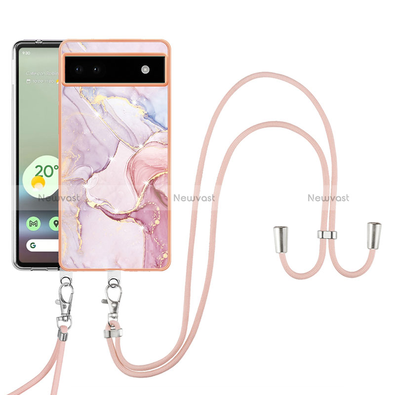 Silicone Candy Rubber Gel Fashionable Pattern Soft Case Cover with Lanyard Strap Y05B for Google Pixel 6a 5G