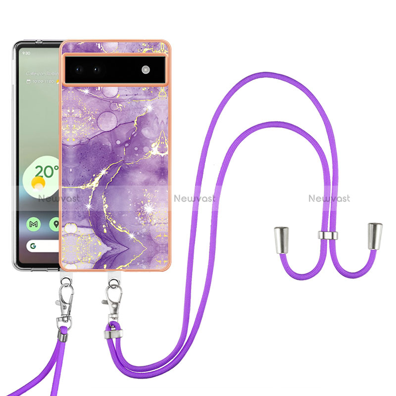 Silicone Candy Rubber Gel Fashionable Pattern Soft Case Cover with Lanyard Strap Y05B for Google Pixel 6a 5G