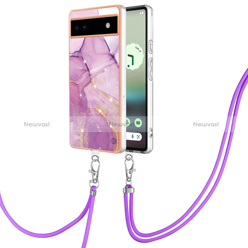 Silicone Candy Rubber Gel Fashionable Pattern Soft Case Cover with Lanyard Strap Y05B for Google Pixel 6a 5G