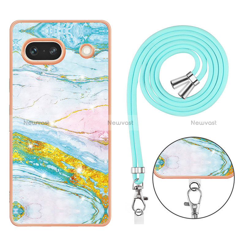 Silicone Candy Rubber Gel Fashionable Pattern Soft Case Cover with Lanyard Strap Y05B for Google Pixel 7a 5G