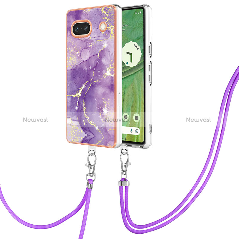 Silicone Candy Rubber Gel Fashionable Pattern Soft Case Cover with Lanyard Strap Y05B for Google Pixel 7a 5G