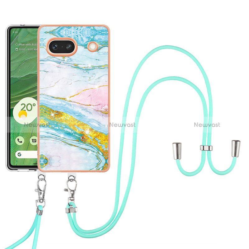 Silicone Candy Rubber Gel Fashionable Pattern Soft Case Cover with Lanyard Strap Y05B for Google Pixel 7a 5G