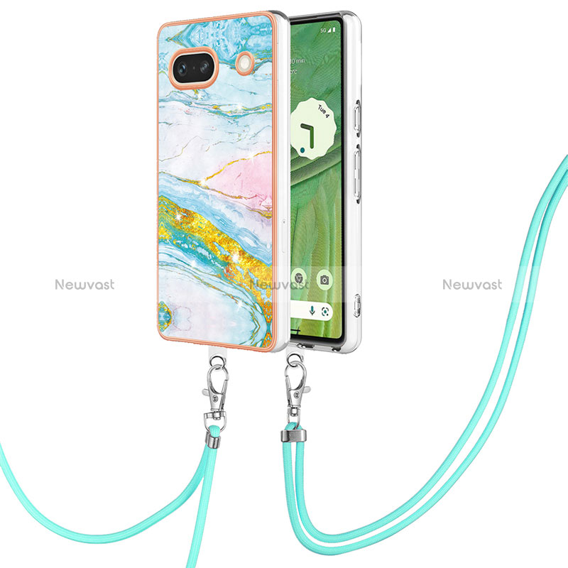 Silicone Candy Rubber Gel Fashionable Pattern Soft Case Cover with Lanyard Strap Y05B for Google Pixel 7a 5G Colorful