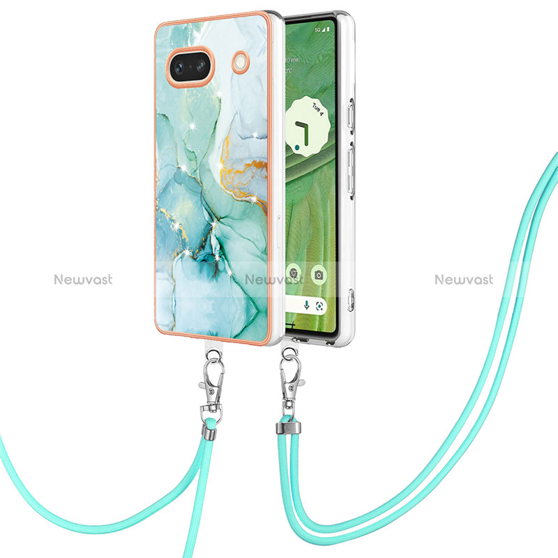 Silicone Candy Rubber Gel Fashionable Pattern Soft Case Cover with Lanyard Strap Y05B for Google Pixel 7a 5G Green