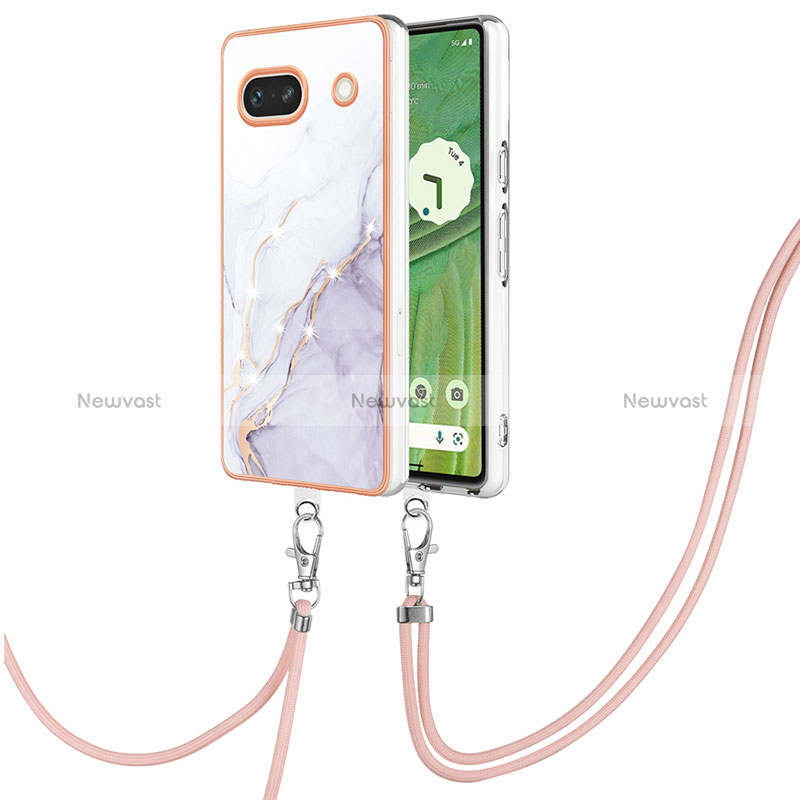 Silicone Candy Rubber Gel Fashionable Pattern Soft Case Cover with Lanyard Strap Y05B for Google Pixel 7a 5G White