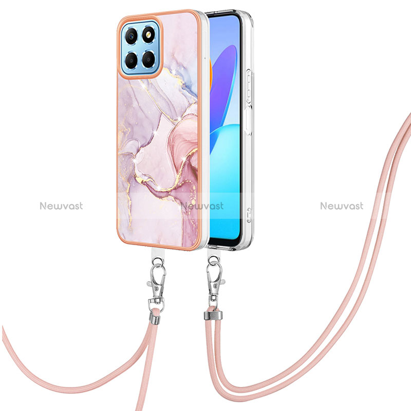 Silicone Candy Rubber Gel Fashionable Pattern Soft Case Cover with Lanyard Strap Y05B for Huawei Honor 70 Lite 5G Pink