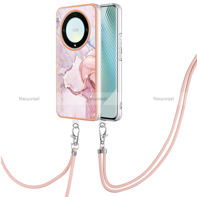 Silicone Candy Rubber Gel Fashionable Pattern Soft Case Cover with Lanyard Strap Y05B for Huawei Honor Magic5 Lite 5G Pink