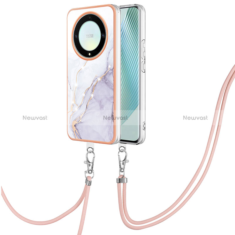 Silicone Candy Rubber Gel Fashionable Pattern Soft Case Cover with Lanyard Strap Y05B for Huawei Honor Magic5 Lite 5G White