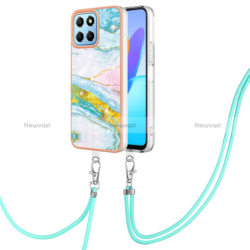 Silicone Candy Rubber Gel Fashionable Pattern Soft Case Cover with Lanyard Strap Y05B for Huawei Honor X6 5G