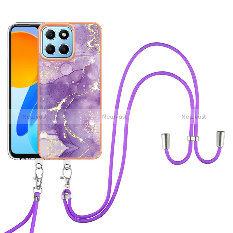 Silicone Candy Rubber Gel Fashionable Pattern Soft Case Cover with Lanyard Strap Y05B for Huawei Honor X6 5G