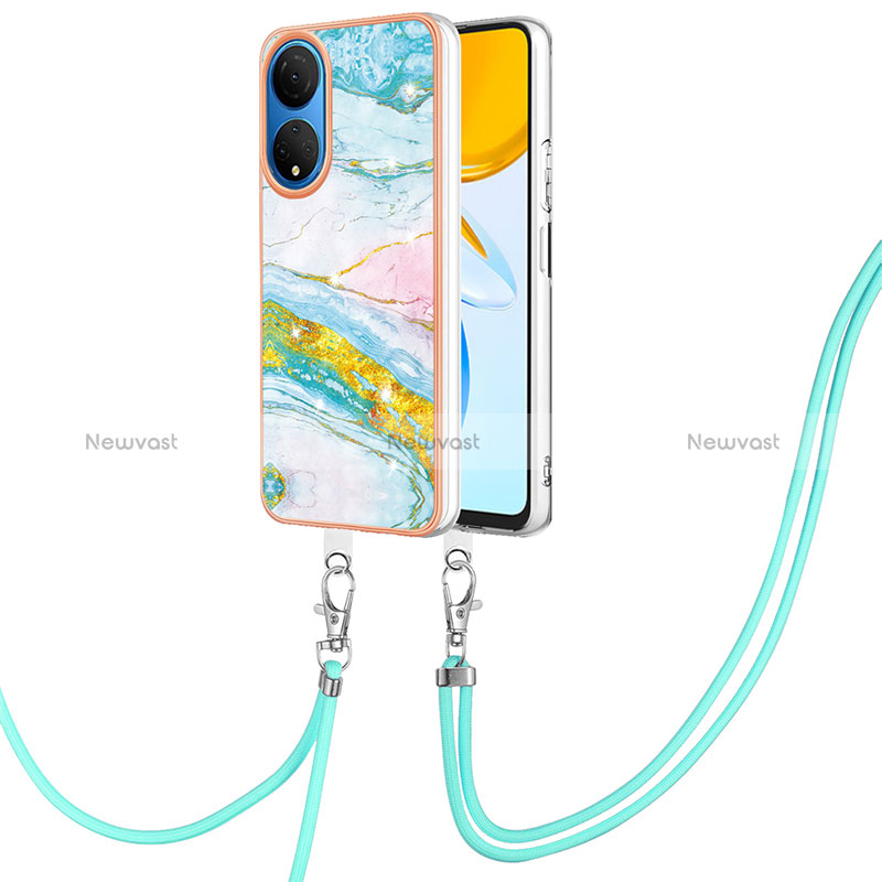 Silicone Candy Rubber Gel Fashionable Pattern Soft Case Cover with Lanyard Strap Y05B for Huawei Honor X7