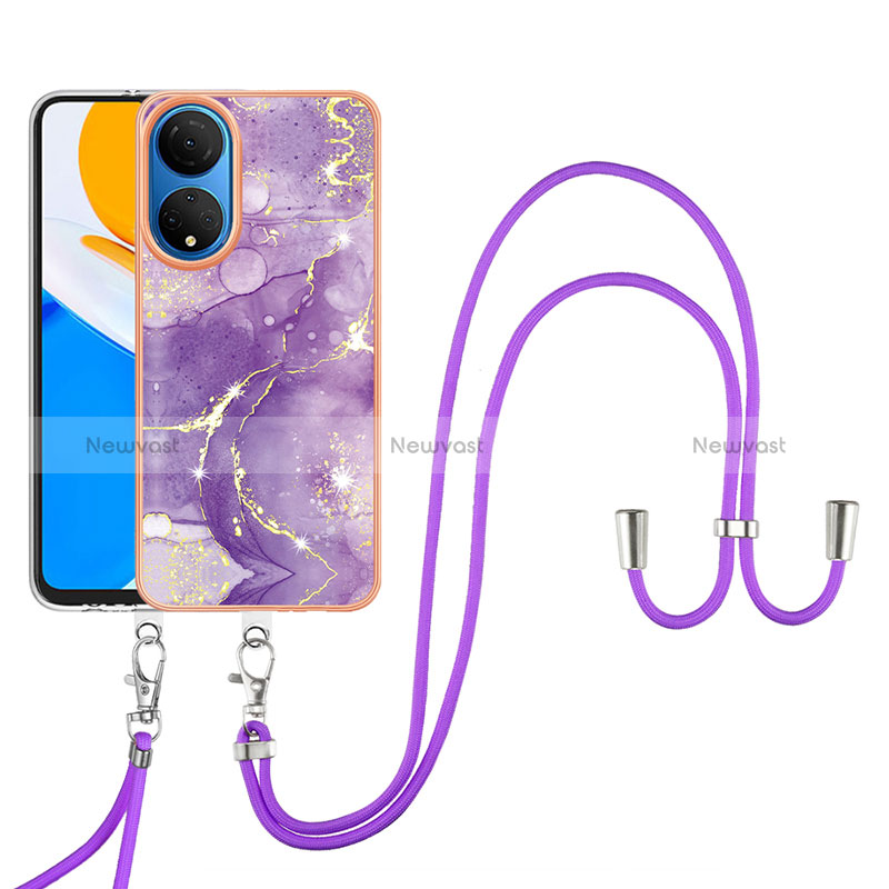 Silicone Candy Rubber Gel Fashionable Pattern Soft Case Cover with Lanyard Strap Y05B for Huawei Honor X7