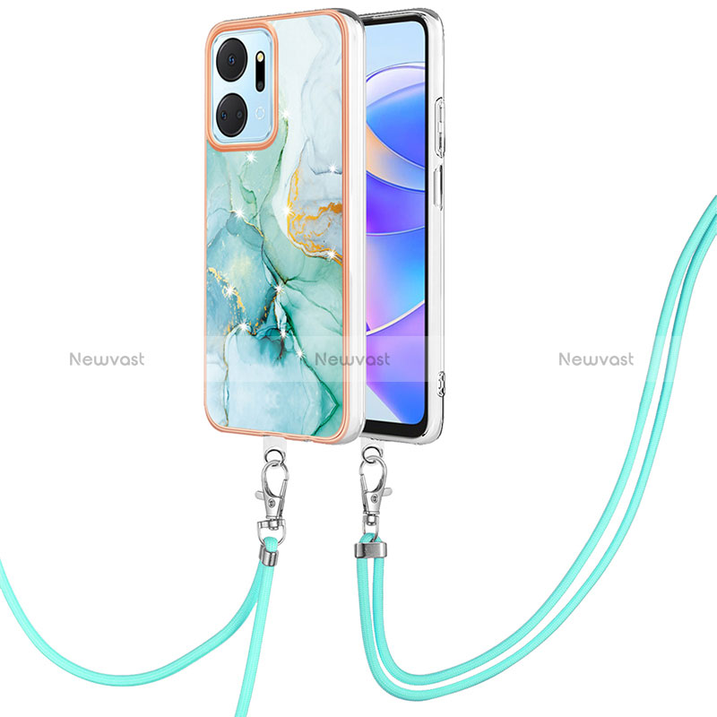 Silicone Candy Rubber Gel Fashionable Pattern Soft Case Cover with Lanyard Strap Y05B for Huawei Honor X7a