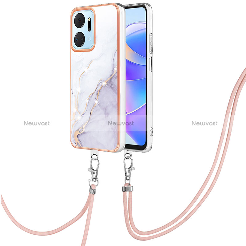 Silicone Candy Rubber Gel Fashionable Pattern Soft Case Cover with Lanyard Strap Y05B for Huawei Honor X7a